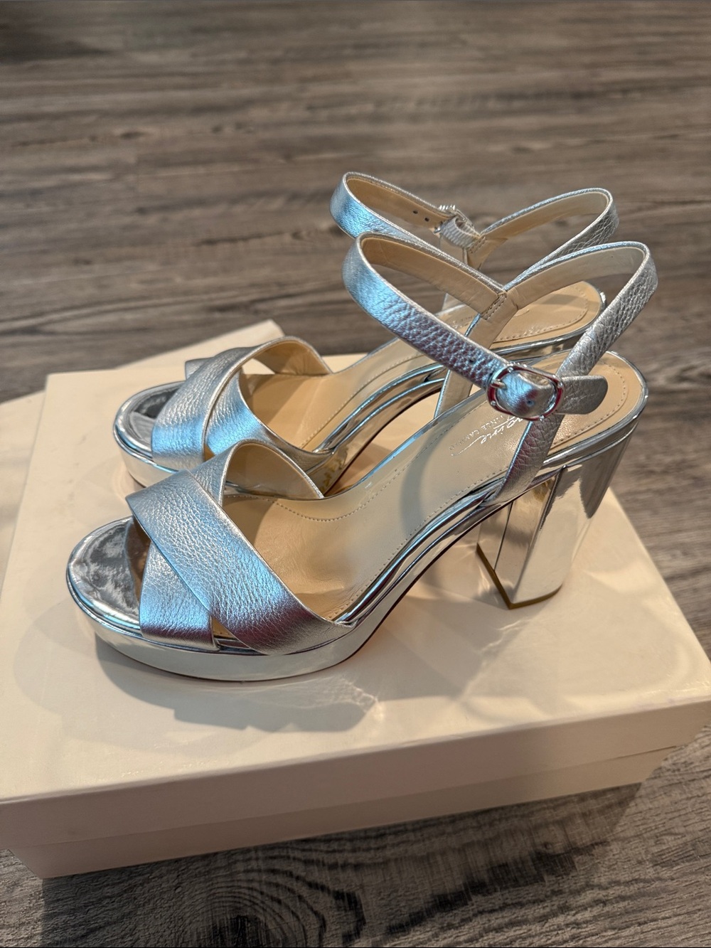 NWT Imagine by Vince Camuto Valora Silver Metallic Platform Block Heel Sandals - Picture 6 of 13